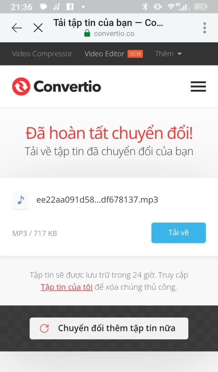 Hoàn tất chuyển đổi trên Convertio