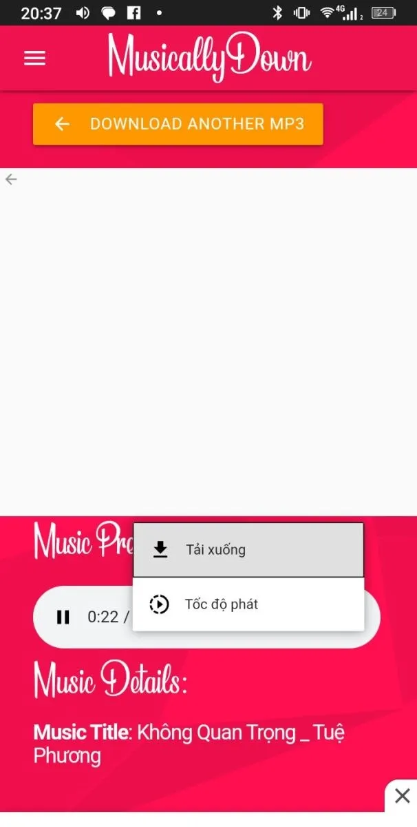 Chọn tải xuống MP3 trên Musicaldown