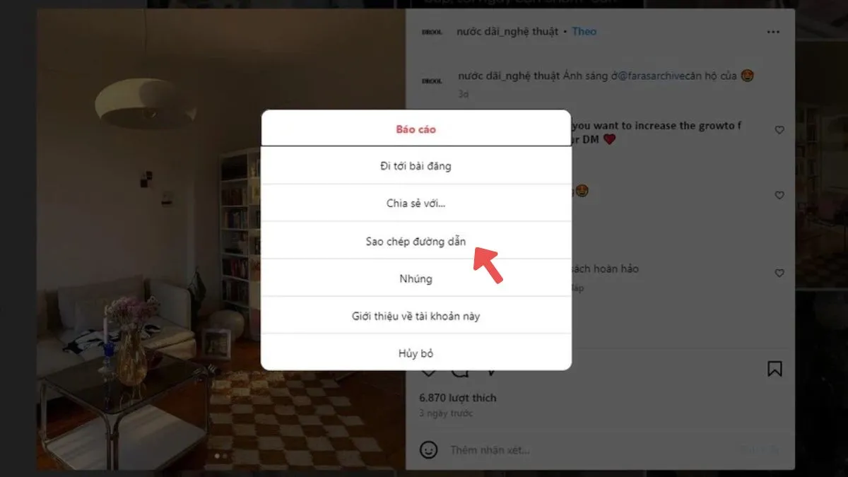 Sao chép đường dẫn hình ảnh trên Instagram bước 1