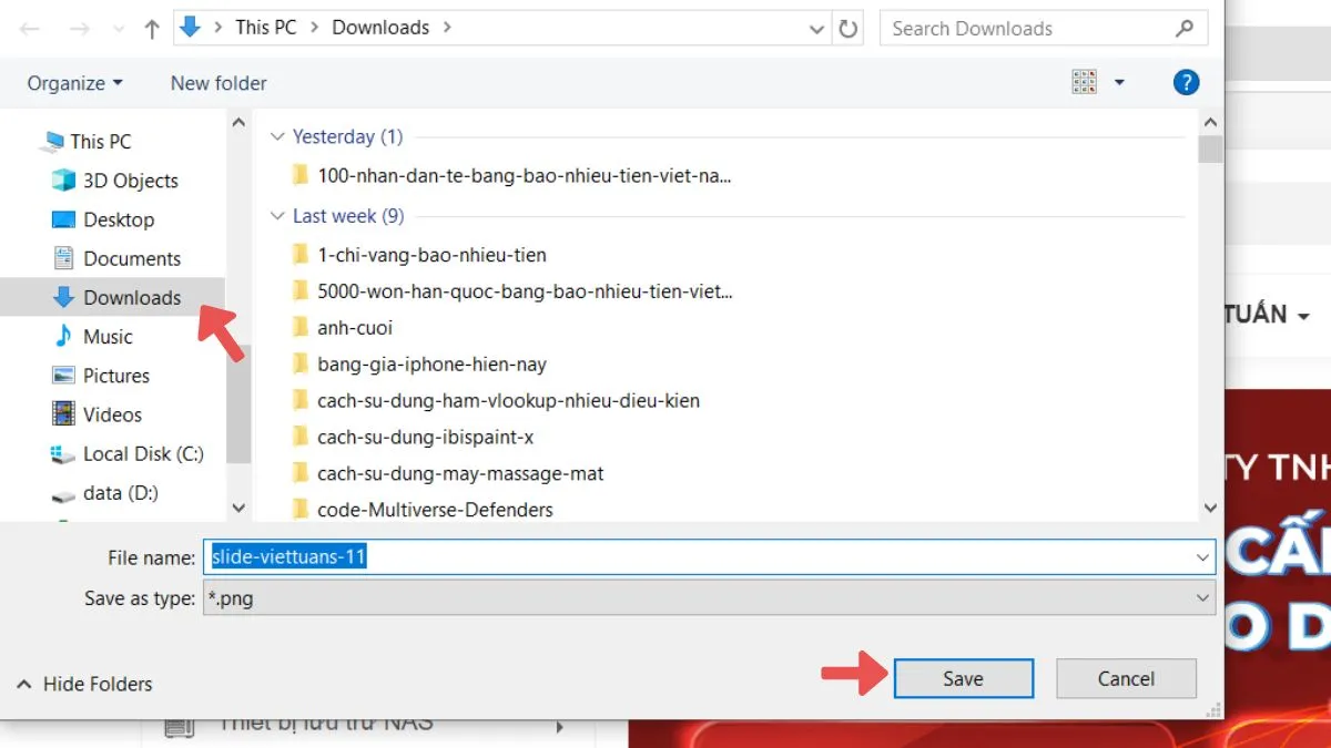 Chọn vị trí lưu trữ và nhấn Save để hoàn tất cách lưu ảnh trên máy tính
