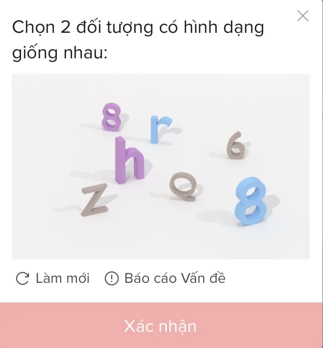 Cách đăng ký TikTok Shop trên điện thoại: Tìm hai ký tự tương đồng và nhấn "Xác nhận".