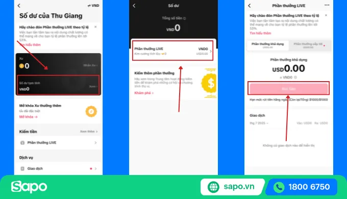 Chọn mục Số dư trong Cài đặt và quyền riêng tư