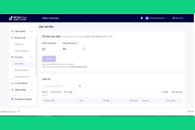 Cách rút tiền trên TikTok cho người bán