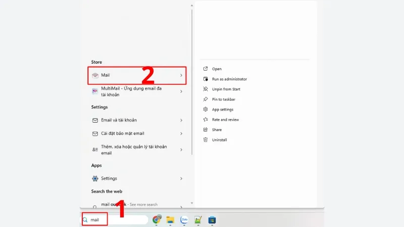 Mở ứng dụng Mail