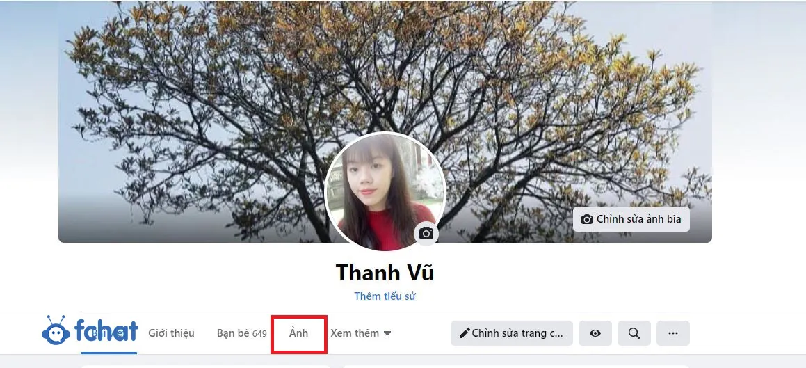 Giao diện trang cá nhân Facebook trên máy tính, nhấn chọn biểu tượng avatar để vào trang cá nhân