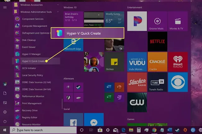 Mở Hyper-V Quick Create