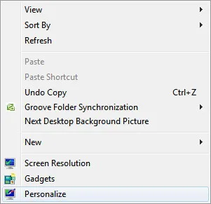Chọn Personalize từ menu chuột phải