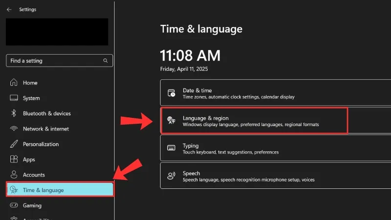 Time & language > Language & region