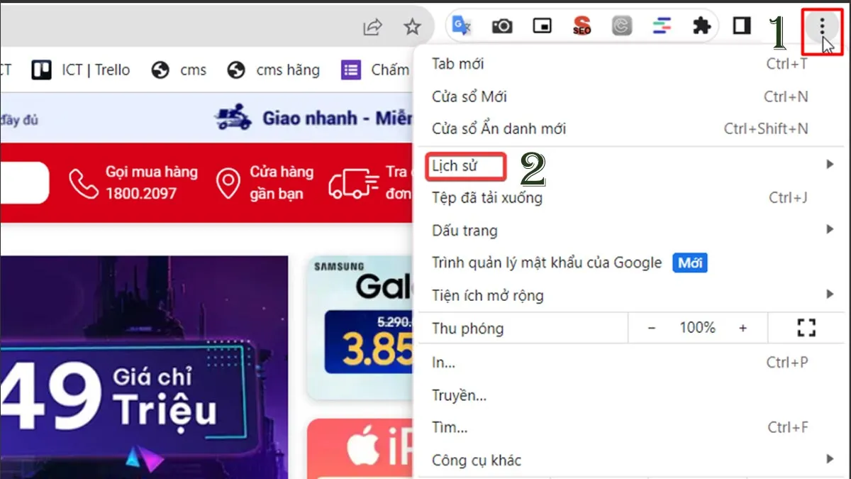 Hướng dẫn xem lịch sử trên Google Chrome, bước 1