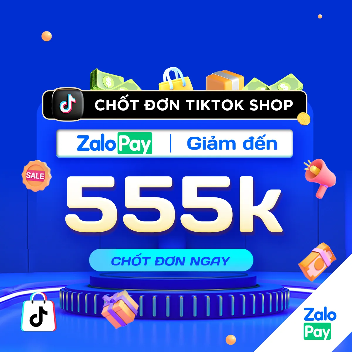 Combo voucher trị giá 555.000 VNĐ khi mua hàng TikTok Shop và thanh toán bằng ZaloPay trong tháng 5/2024