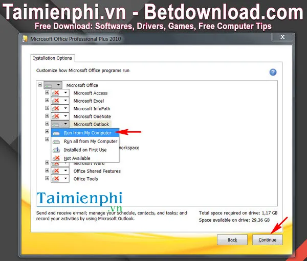 Cài đặt Outlook 2010 tùy chỉnh