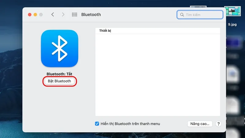 Biểu tượng Bluetooth trên thanh menu của MacBook