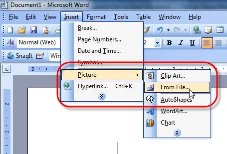 Cách chèn hình ảnh vào Word 2003