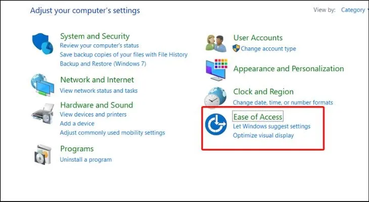 Chọn mục Ease of Access