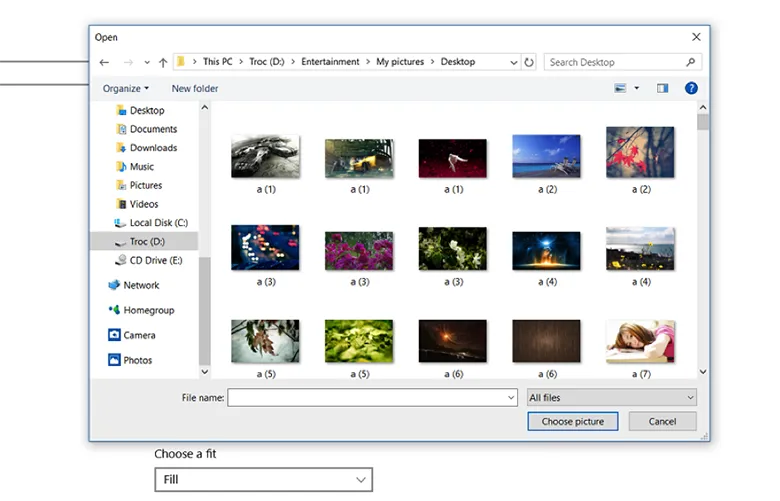 Chọn hình ảnh trực tiếp để đặt làm hình nền laptop