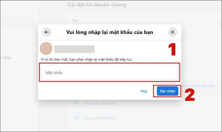 Nhập Mật khẩu Facebook và nhấn Xác nhận để hoàn tất cách gỡ facebook trên máy tính.
