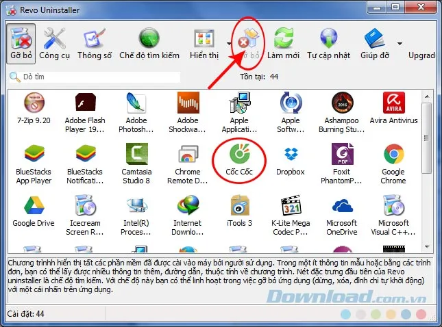 Gỡ bỏ Cốc Cốc bằng Revo Uninstaller