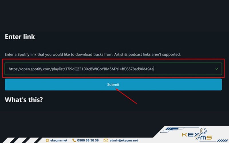 Dán link bài hát Spotify vào công cụ Downloader và nhấn Submit