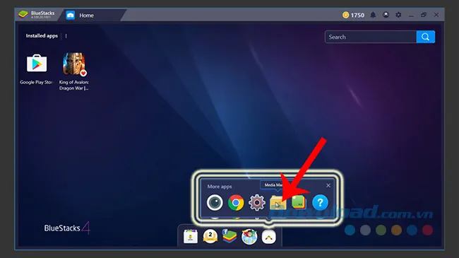 Giao diện chính của Bluestacks và vị trí Media Manager