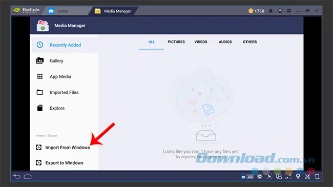 Chọn Import from Windows để bắt đầu chuyển dữ liệu