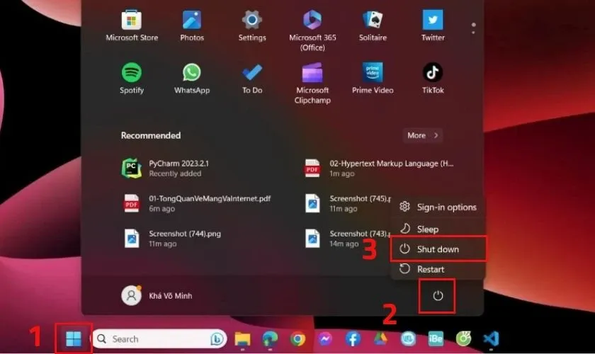 Khởi động lại máy tính Win 11 qua menu Power để áp dụng cách sửa lỗi tai nghe trên máy tính đơn giản nhất