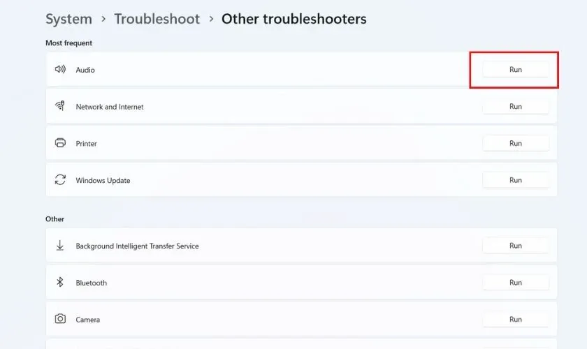 Nhấn Run để khởi động trình gỡ rối âm thanh (Audio Troubleshooter) là cách sửa lỗi tai nghe trên máy tính hiệu quả