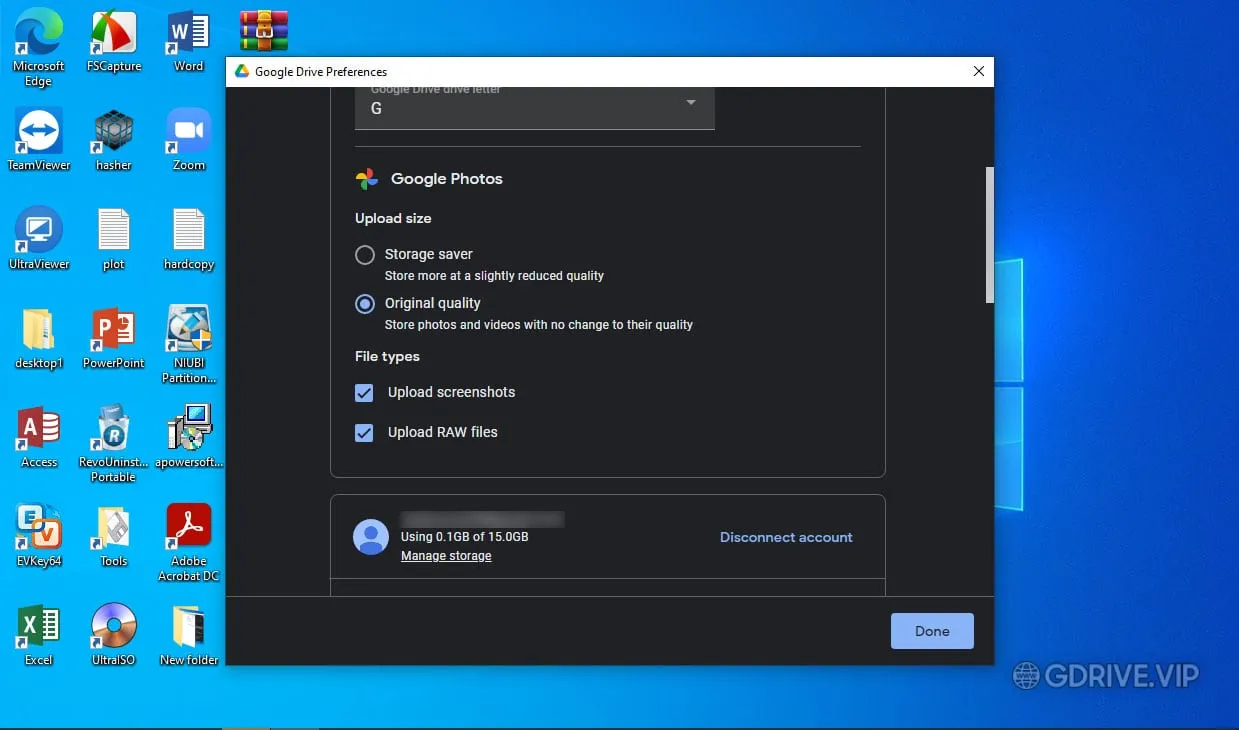 Tùy chọn sao lưu ảnh và video lên Google Photos khi cài Google Drive