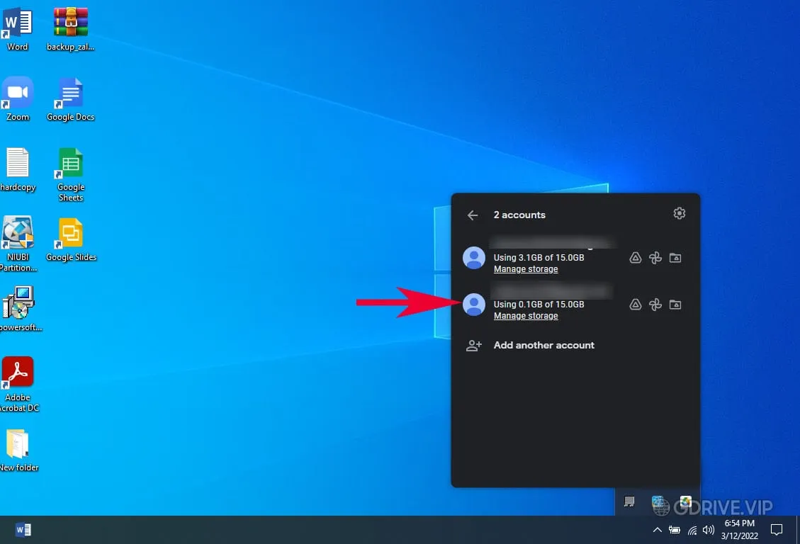 Giao diện chọn Add another account để thêm tài khoản Google Drive khác