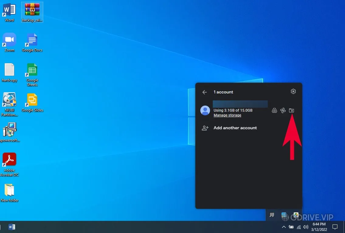 Nhấn vào biểu tượng thư mục để mở ổ đĩa Google Drive ảo