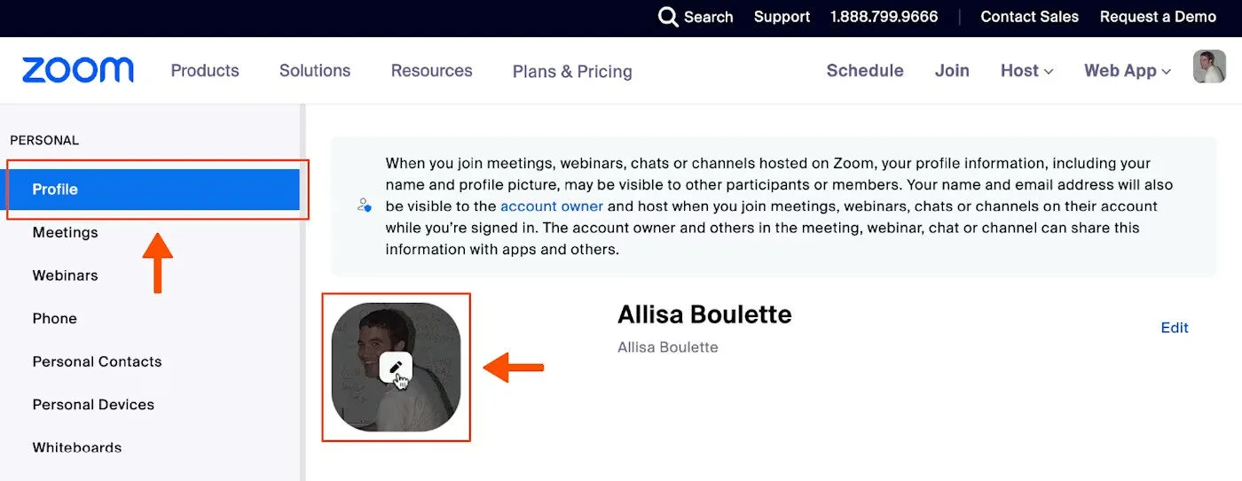Di chuột lên ảnh đại diện và nhấp vào biểu tượng chỉnh sửa