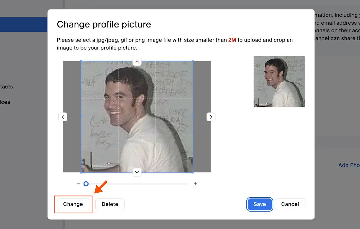 Cửa sổ bật lên yêu cầu thay đổi ảnh trong giao diện web