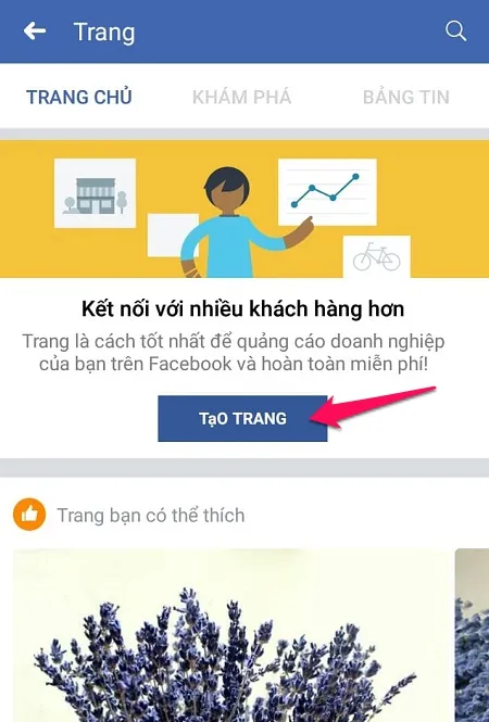 Bắt đầu quy trình tạo Trang Fanpage trên ứng dụng Facebook