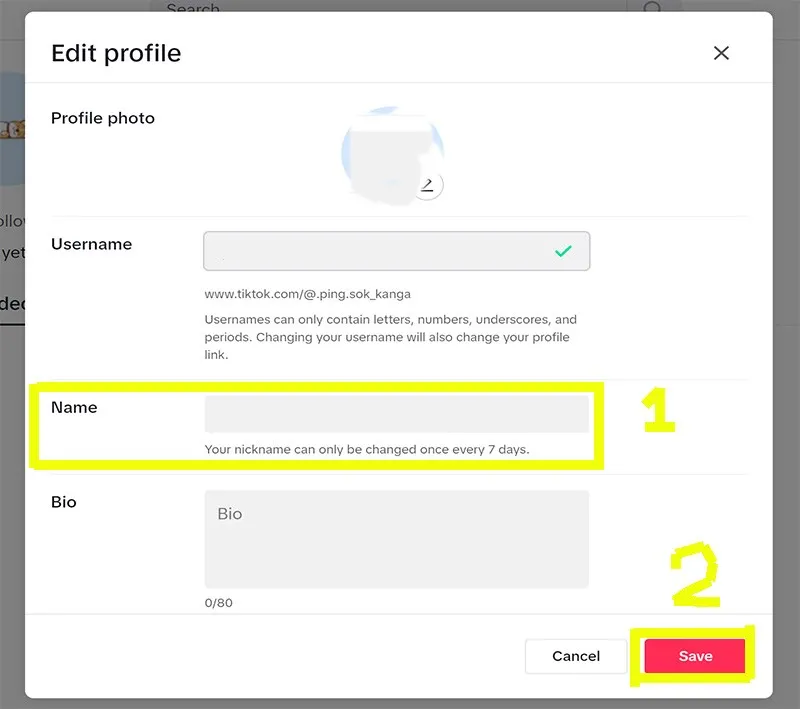 Thay đổi tên hiển thị TikTok trên máy tính