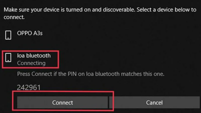 Chọn Connect để ghép nối loa Bluetooth trên Windows 10