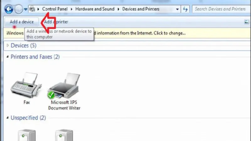 Chọn Add Device để thêm loa Bluetooth vào Win 7