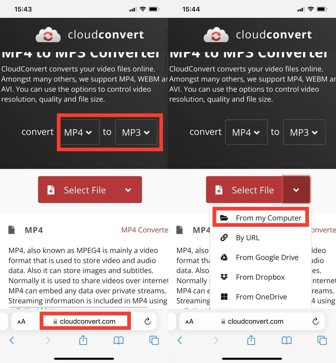Chuyển đổi MP4 sang MP3 trên Cloudconvert cho iPhone