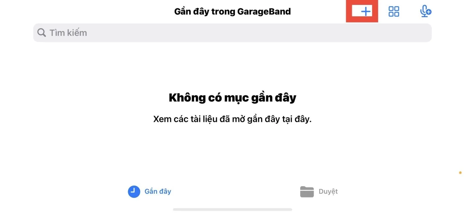 Mở GarageBand và tạo dự án mới