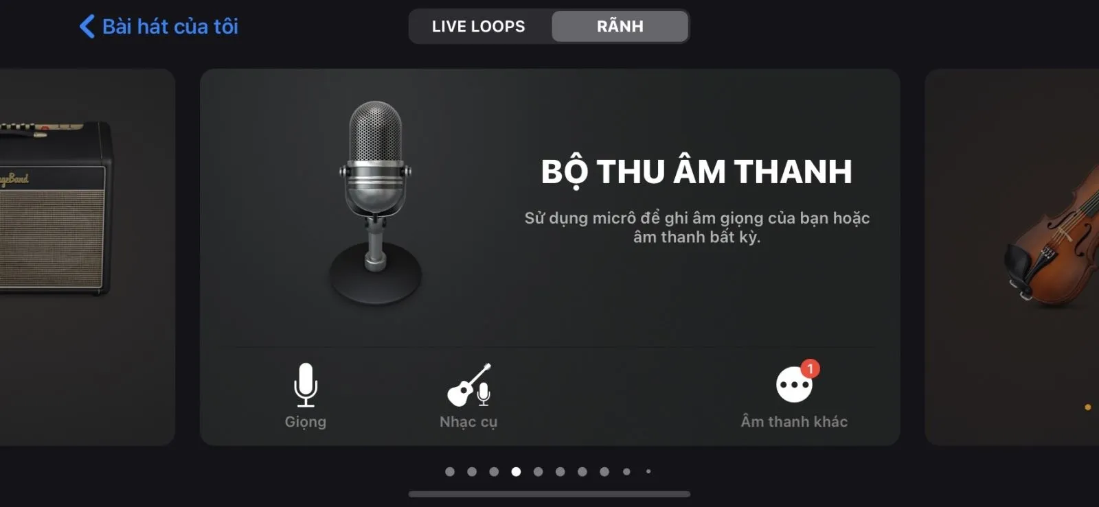 Chọn bộ thu âm thanh trong GarageBand