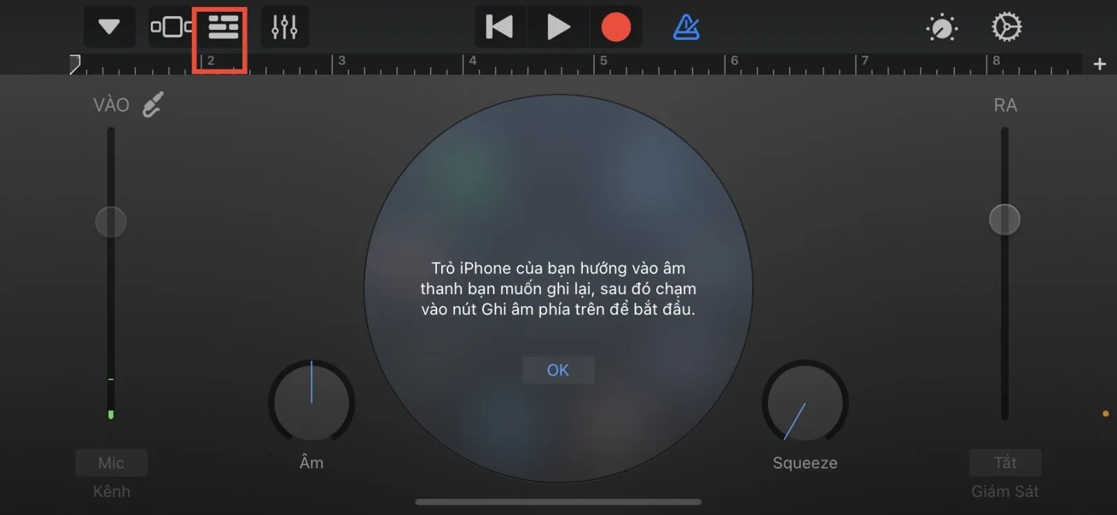 Biểu tượng theo dõi trong GarageBand