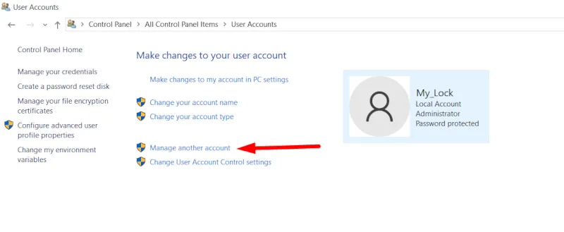 Chọn Manage another account để xem danh sách tài khoản