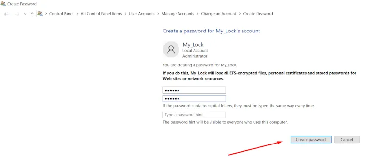 Nhập mật khẩu cũ và để trống mật khẩu mới để xóa