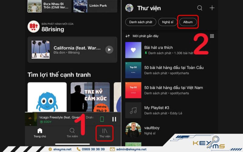 Bước 2: Chọn Album hoặc Danh sách phát (Playlist) trong Thư viện