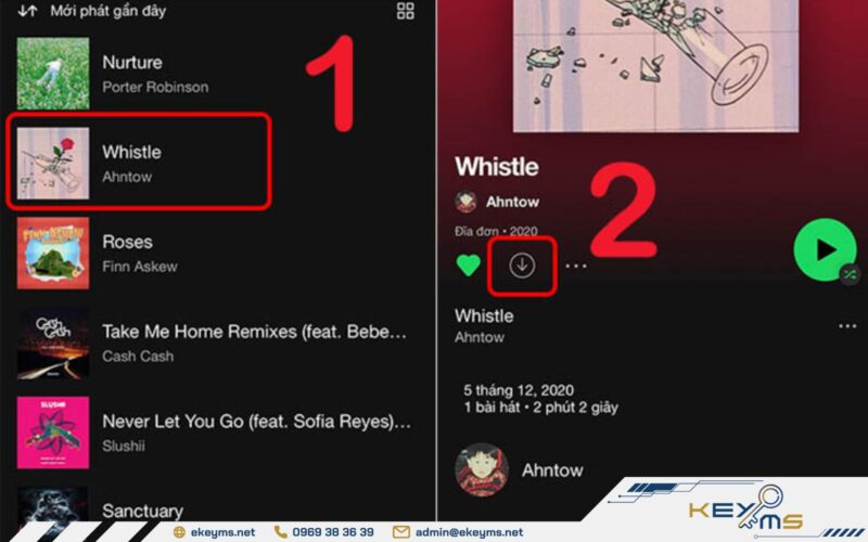 Bước 3: Nhấn biểu tượng Tải xuống (mũi tên chỉ xuống) để lưu nhạc