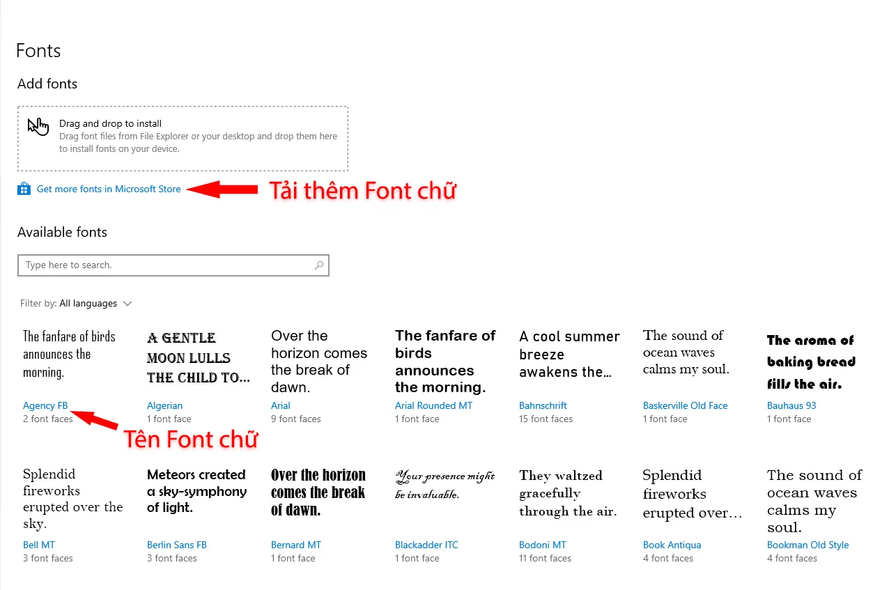 Tùy chọn tải thêm nhiều font chữ mới từ Microsoft Store