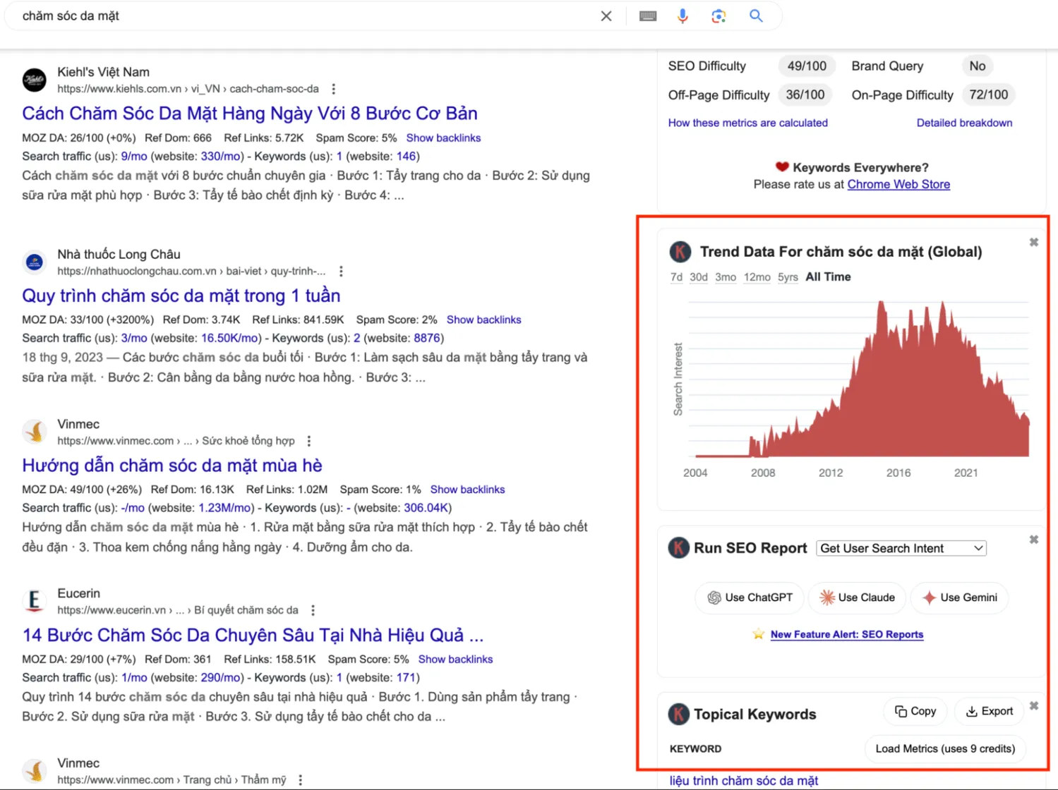 Phân tích từ khóa khi bạn đang tìm kiếm với Keywords Everywhere