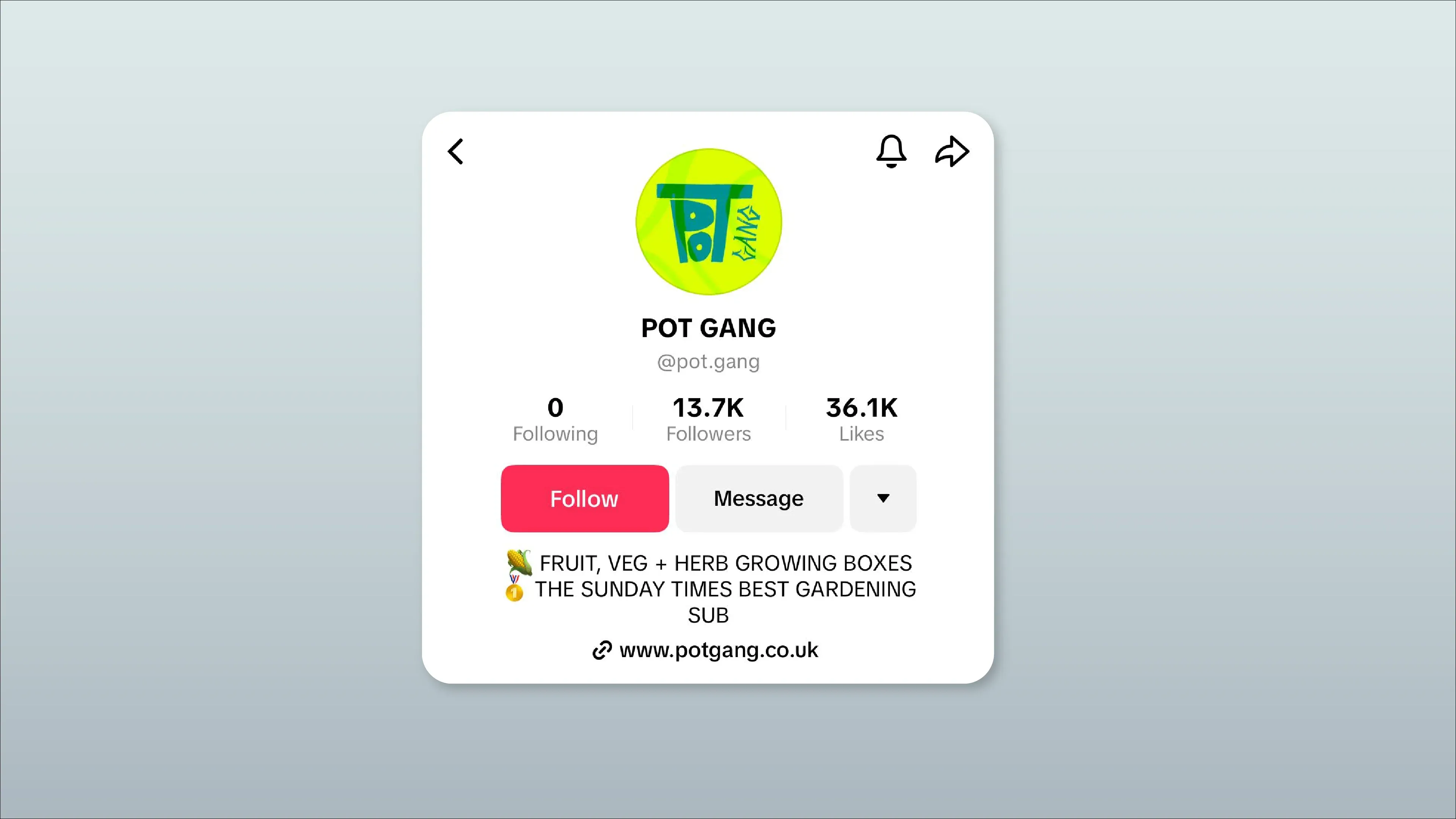 Screenshot of Pot Gang’s TikTok bio.