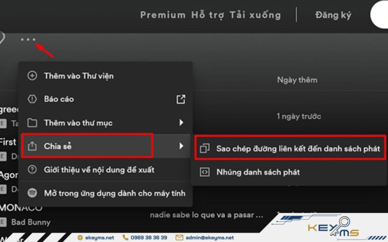 Sao chép liên kết bài hát hoặc playlist trên Spotify để tải về máy tính
