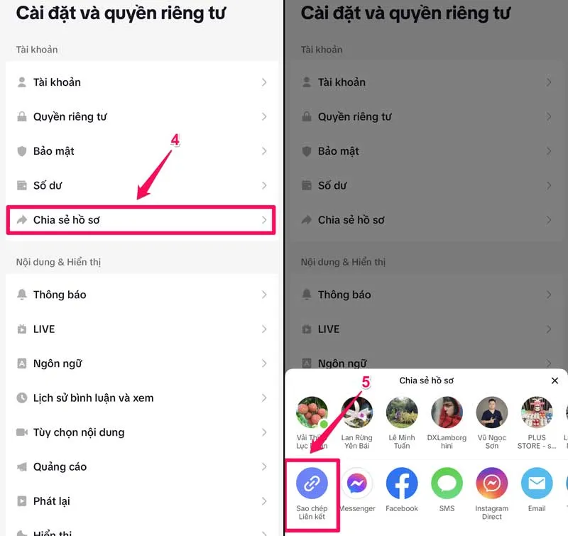 Sao chép liên kết hồ sơ TikTok