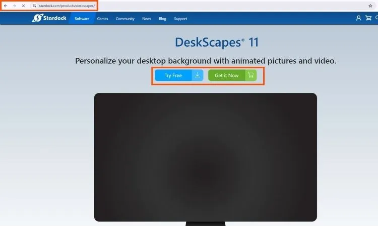 Mô tả giao diện sử dụng DeskScapes để tải và chỉnh sửa hình nền