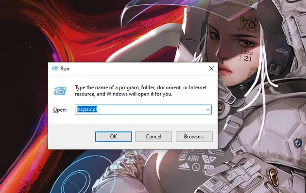 Mở hộp thoại Run gõ ncpa.cpl